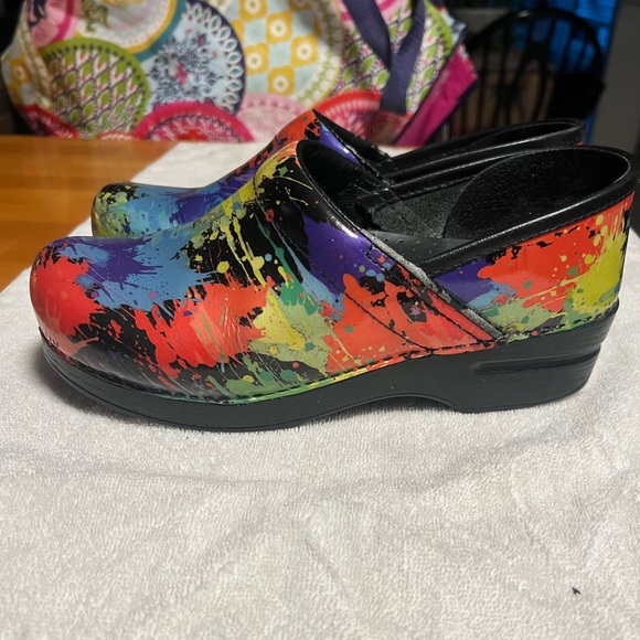 Rainbow “splatter” Dansko clogs, size 38 (7.5), light scuffs on edges - Picture 1 of 7